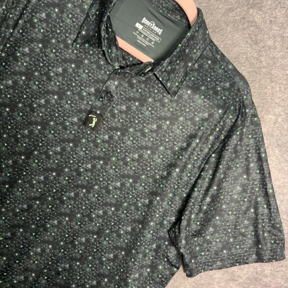 Bogey Bros Polo Shirt Mens Sz L Green Whale Tail Snake Skin Performance Stretch